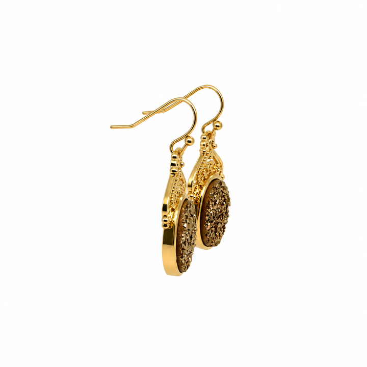 14.40  Golden Color Drusy Oval Shape Earring in Brass