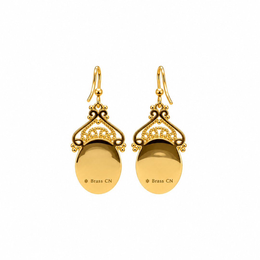 14.40  Golden Color Drusy Oval Shape Earring in Brass
