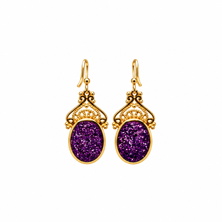 14.40  Purple Color Drusy Oval Shape Earring in Brass