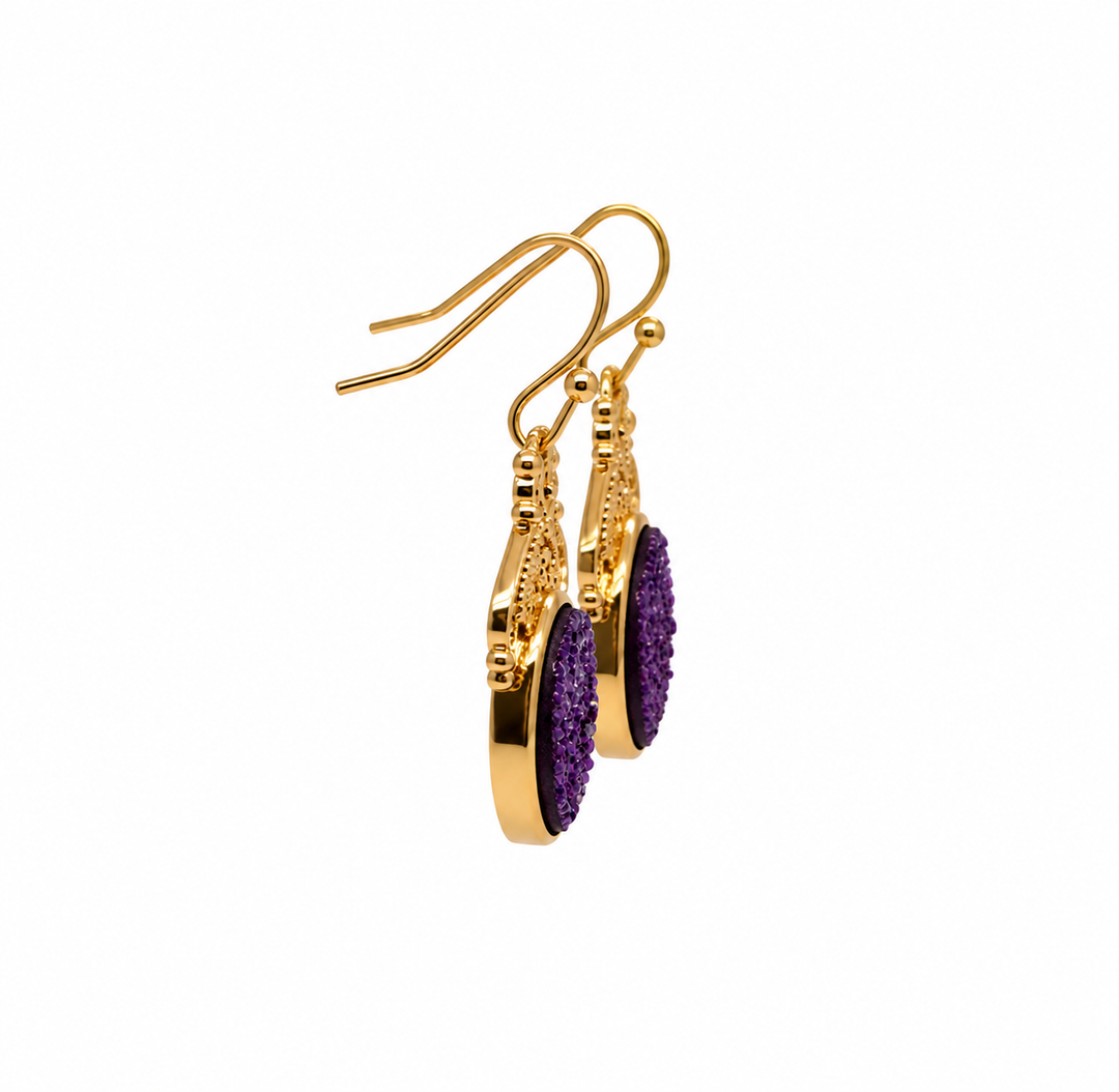 14.40  Purple Color Drusy Oval Shape Earring in Brass