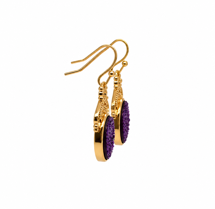 14.40  Purple Color Drusy Oval Shape Earring in Brass