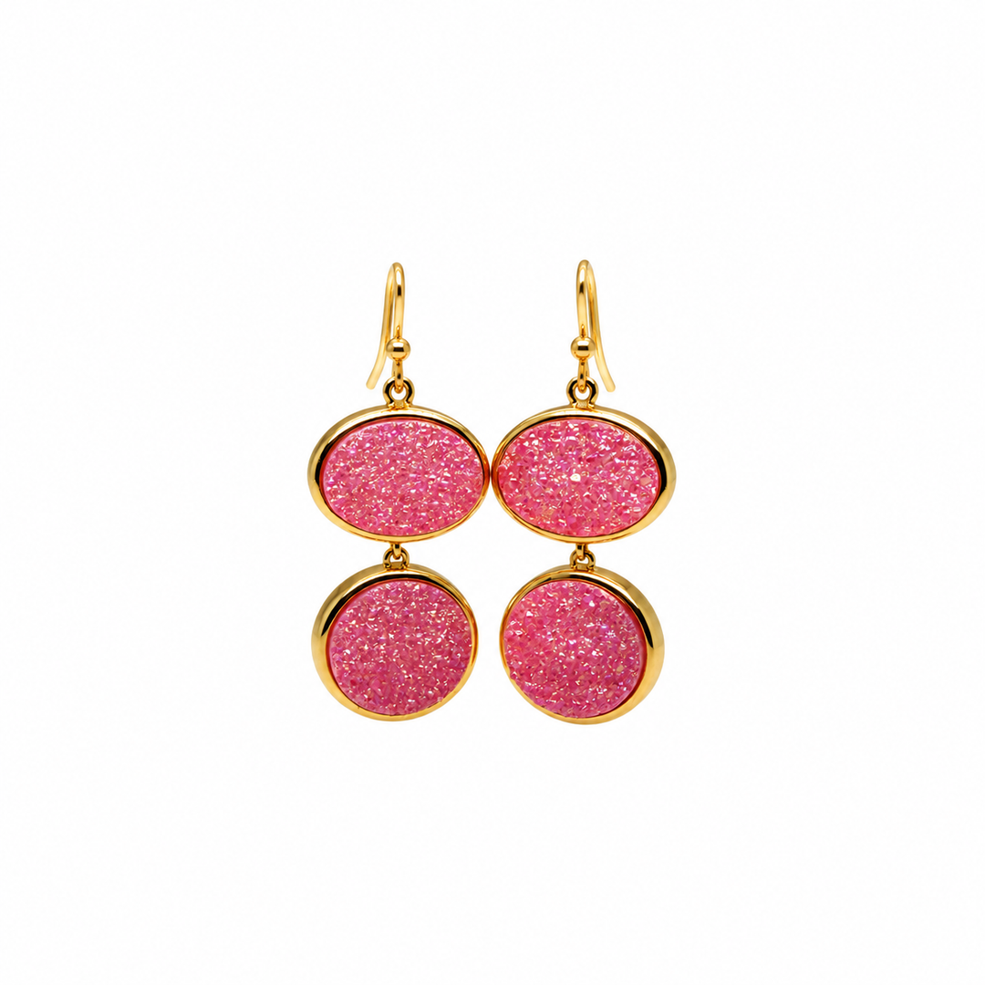 30.40  Pink Color Drusy Earring in Brass
