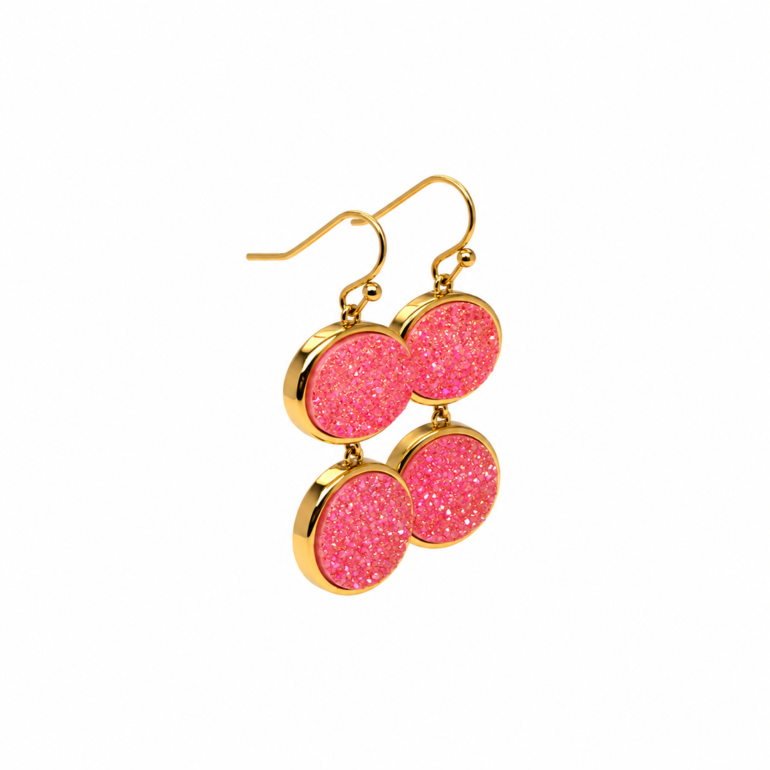 30.40  Pink Color Drusy Earring in Brass