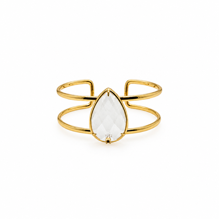 29.95 Ctw White Quartz Bangle in Brass