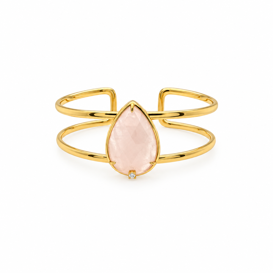 28.96 Ctw Rose Quartz Bangle in Brass