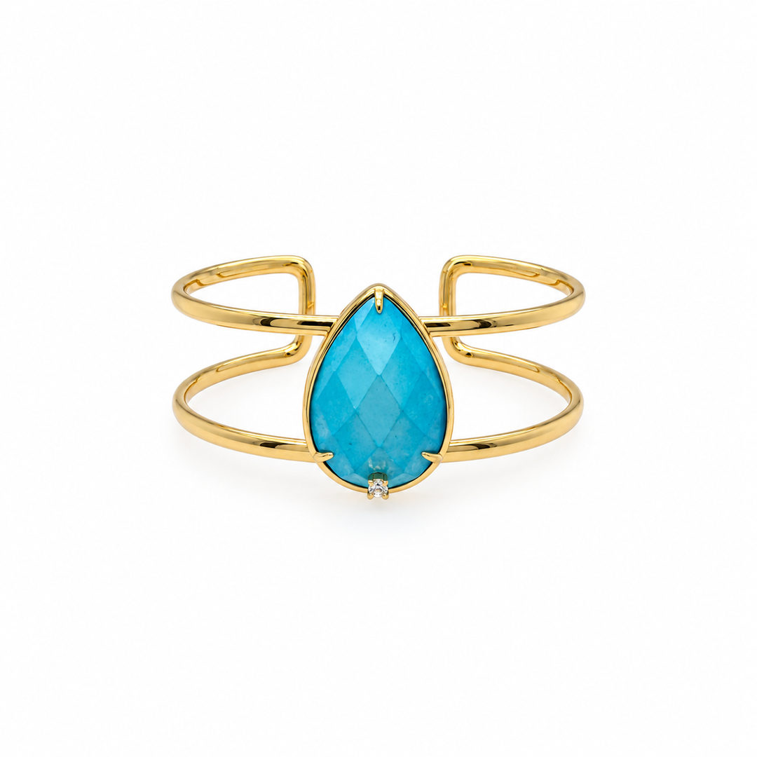 28.20 Ctw Turquoise Bangle in Brass