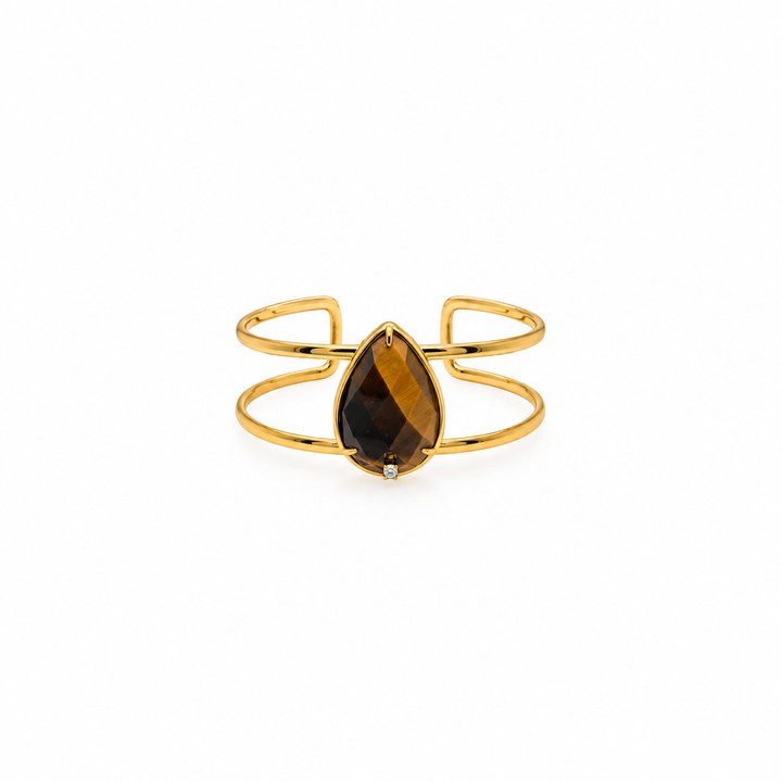 28.60 Ctw Tiger Eye Bangle in Brass
