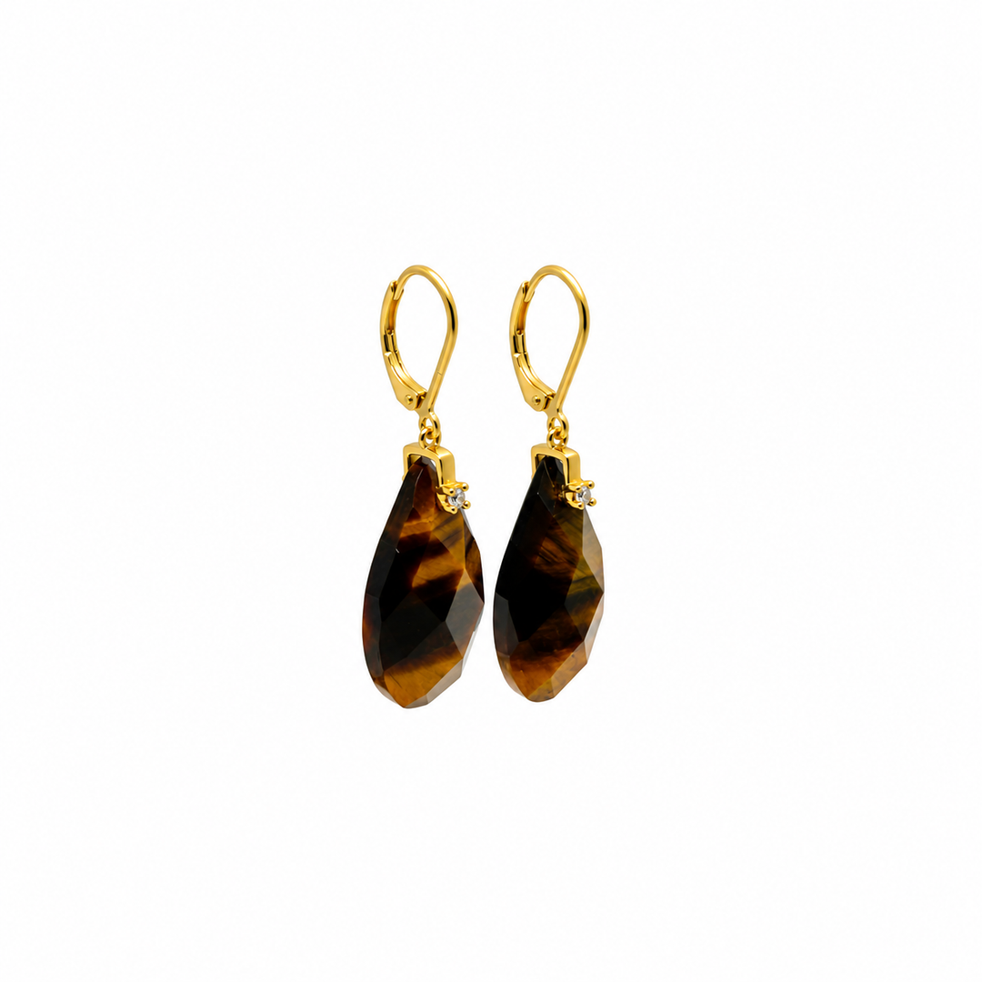 28.35 Ctw Tiger Eye Earring in Brass