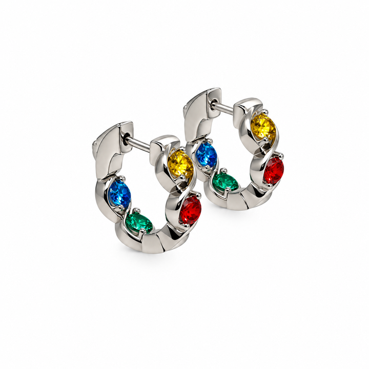 0.88 DEW Multi Color Moissanite Hoop Earring in 925 Platinum Plated