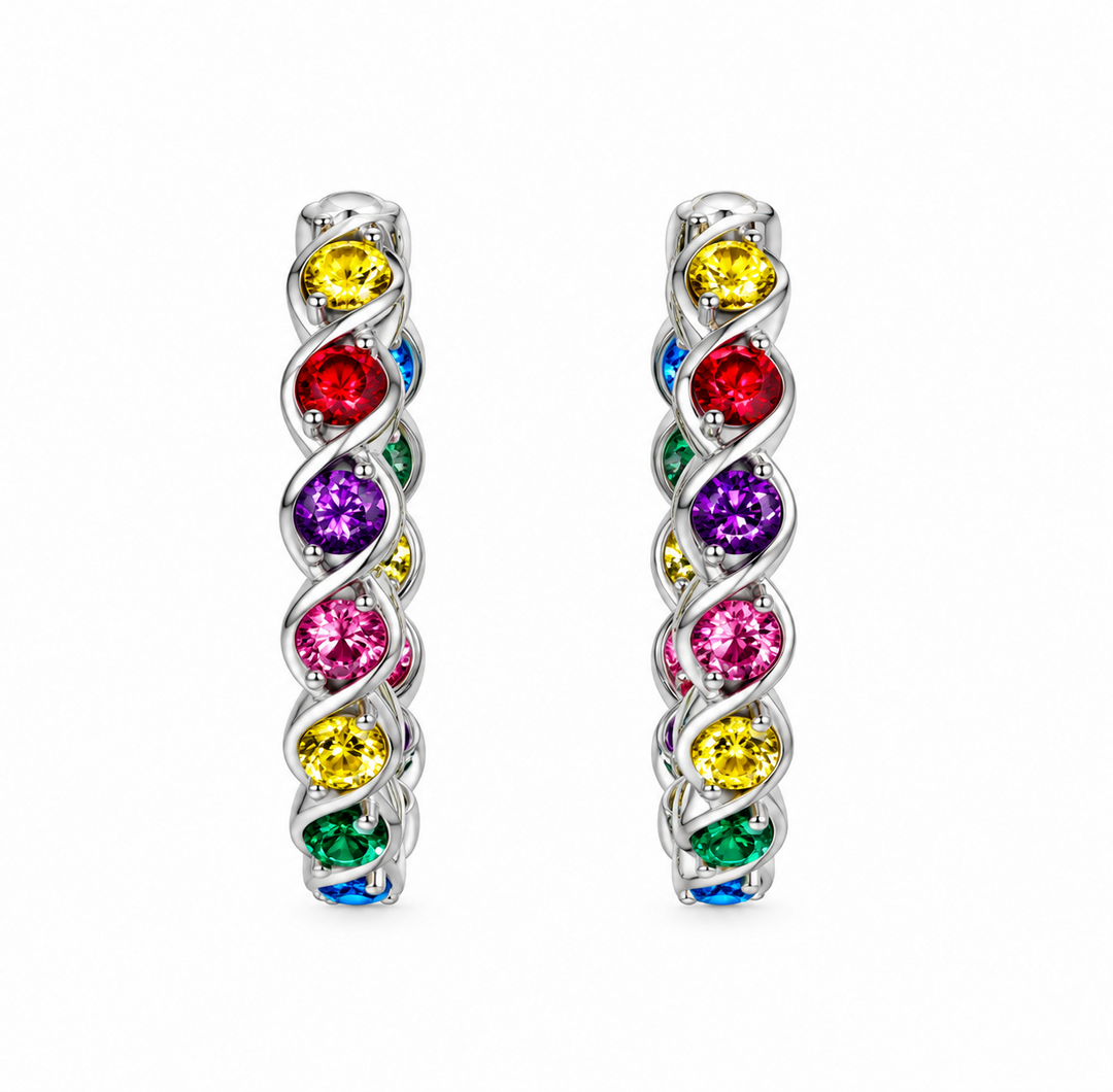 2.89 DEW Multi Color Moissanite Hoop Earring in 925 Platinum Plated