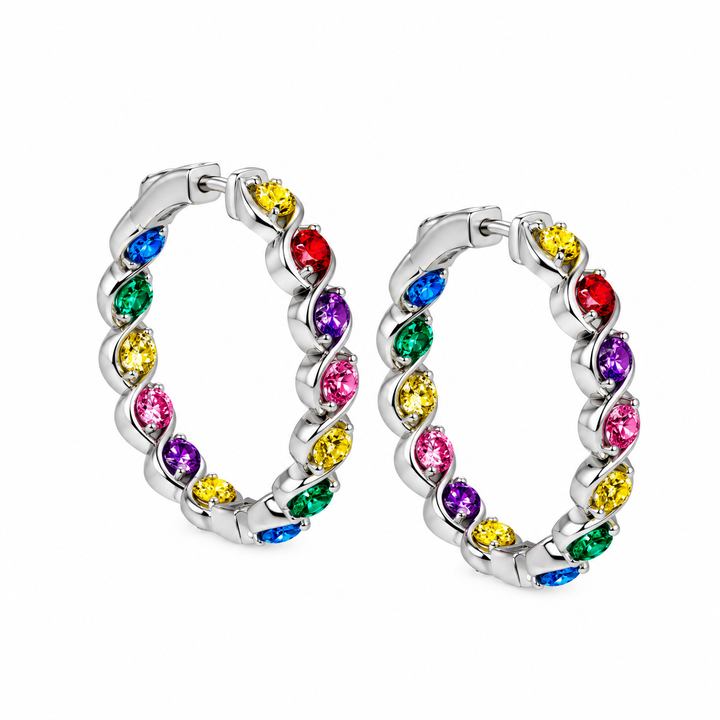 2.89 DEW Multi Color Moissanite Hoop Earring in 925 Platinum Plated