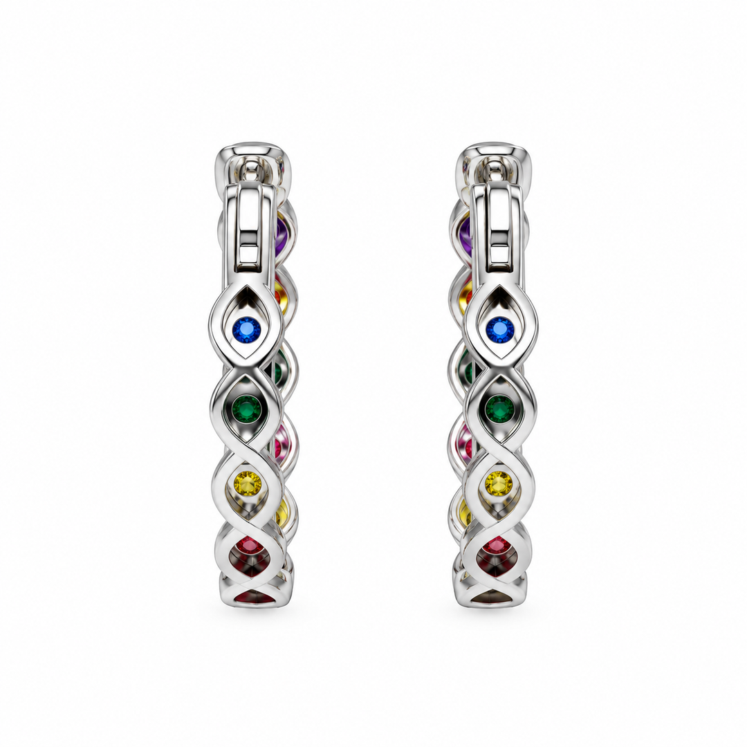 2.89 DEW Multi Color Moissanite Hoop Earring in 925 Platinum Plated