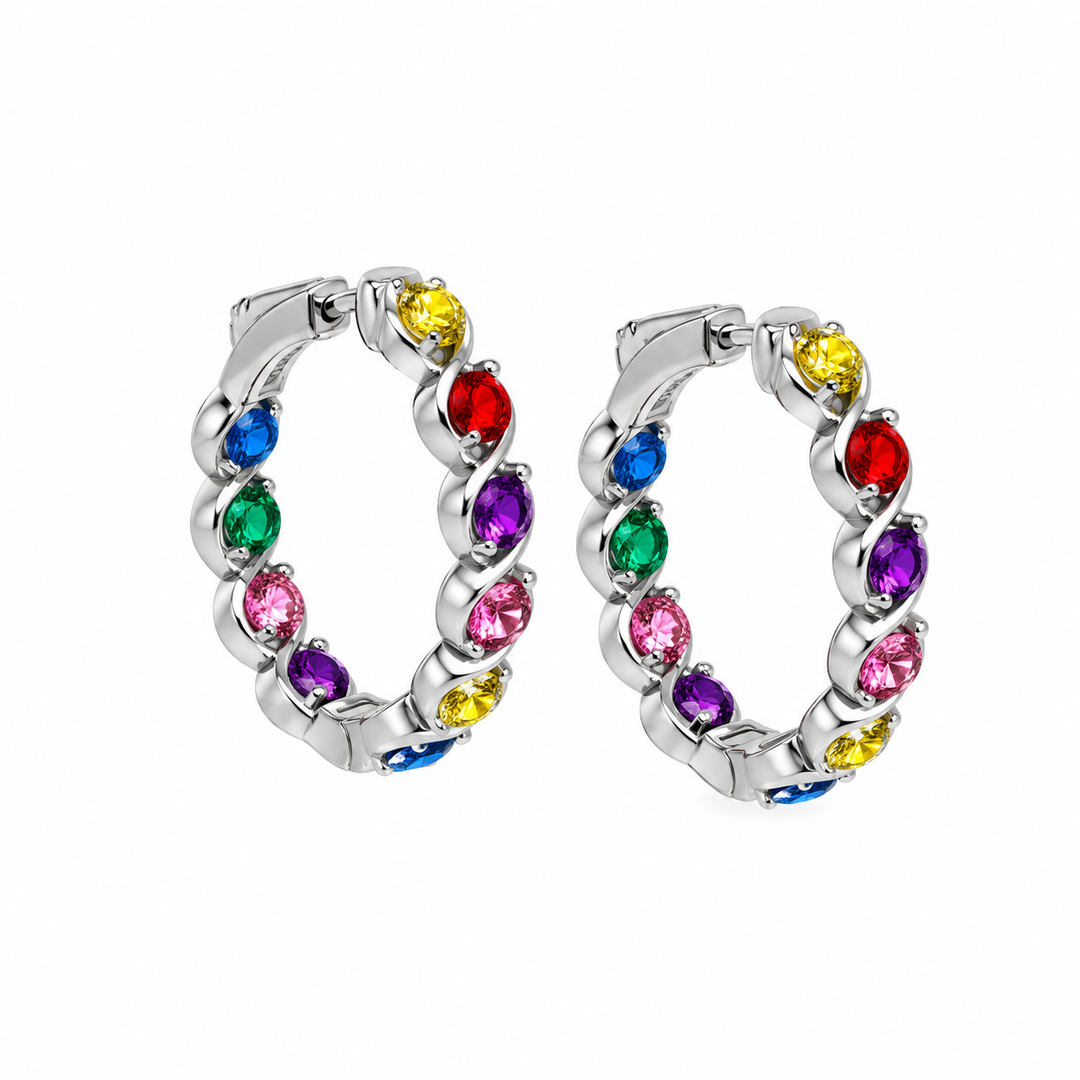 2.23 DEW Multi Color Moissanite Hoop Earring in 925 Platinum Plated