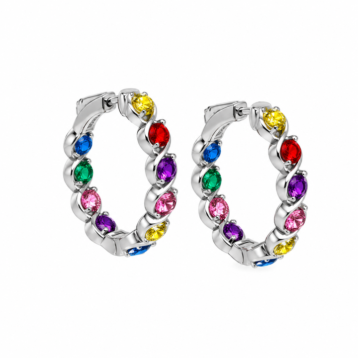 2.23 DEW Multi Color Moissanite Hoop Earring in 925 Platinum Plated