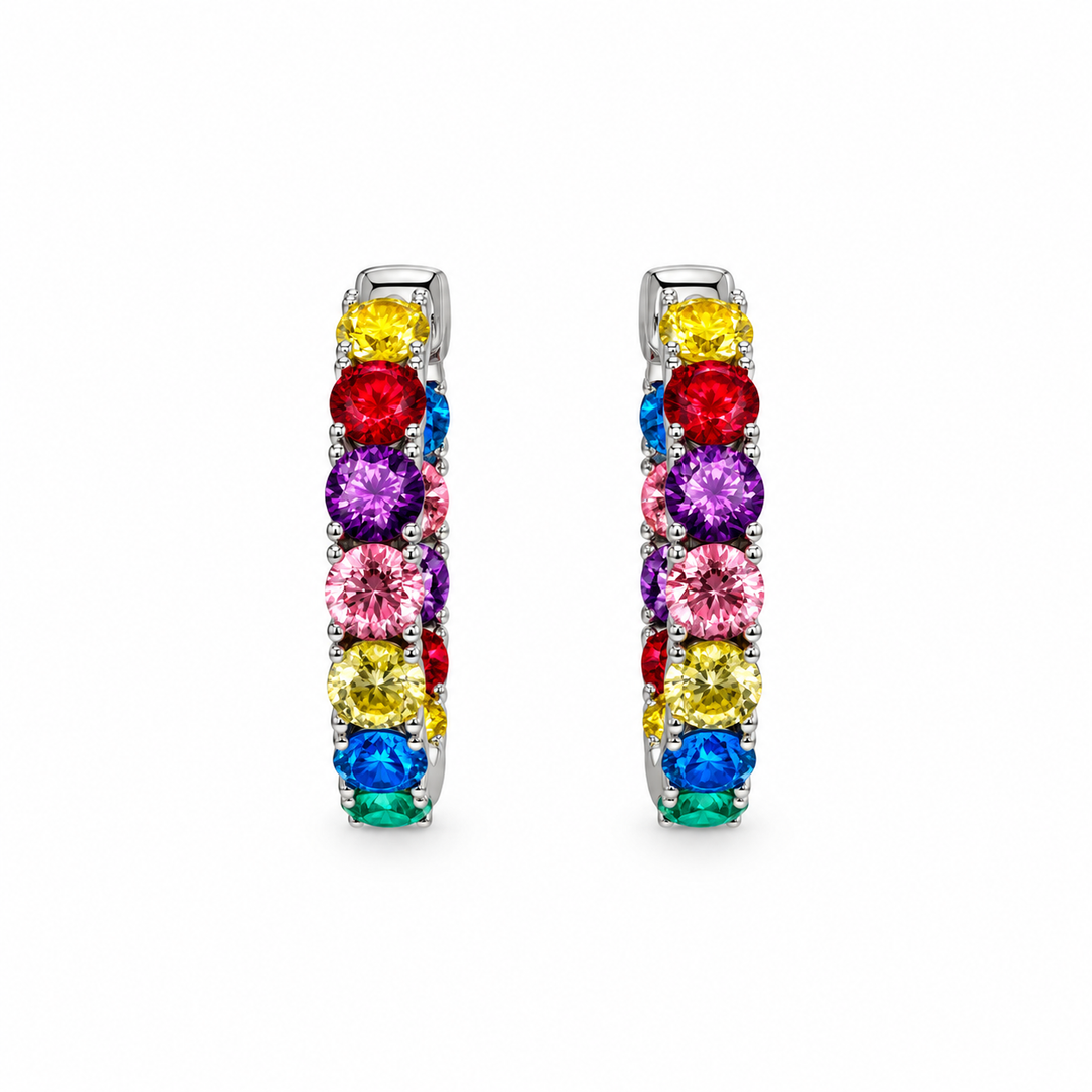 6.27 DEW Multi Color Moissanite Hoop Earring in 925 Platinum Plated