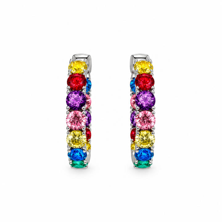 6.27 DEW Multi Color Moissanite Hoop Earring in 925 Platinum Plated