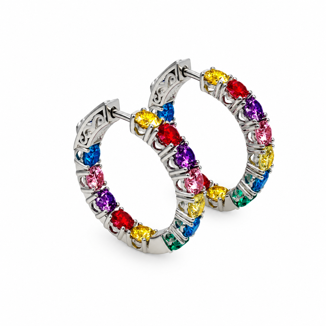 6.27 DEW Multi Color Moissanite Hoop Earring in 925 Platinum Plated