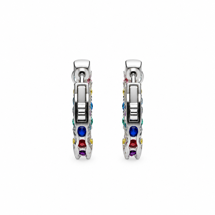 6.27 DEW Multi Color Moissanite Hoop Earring in 925 Platinum Plated