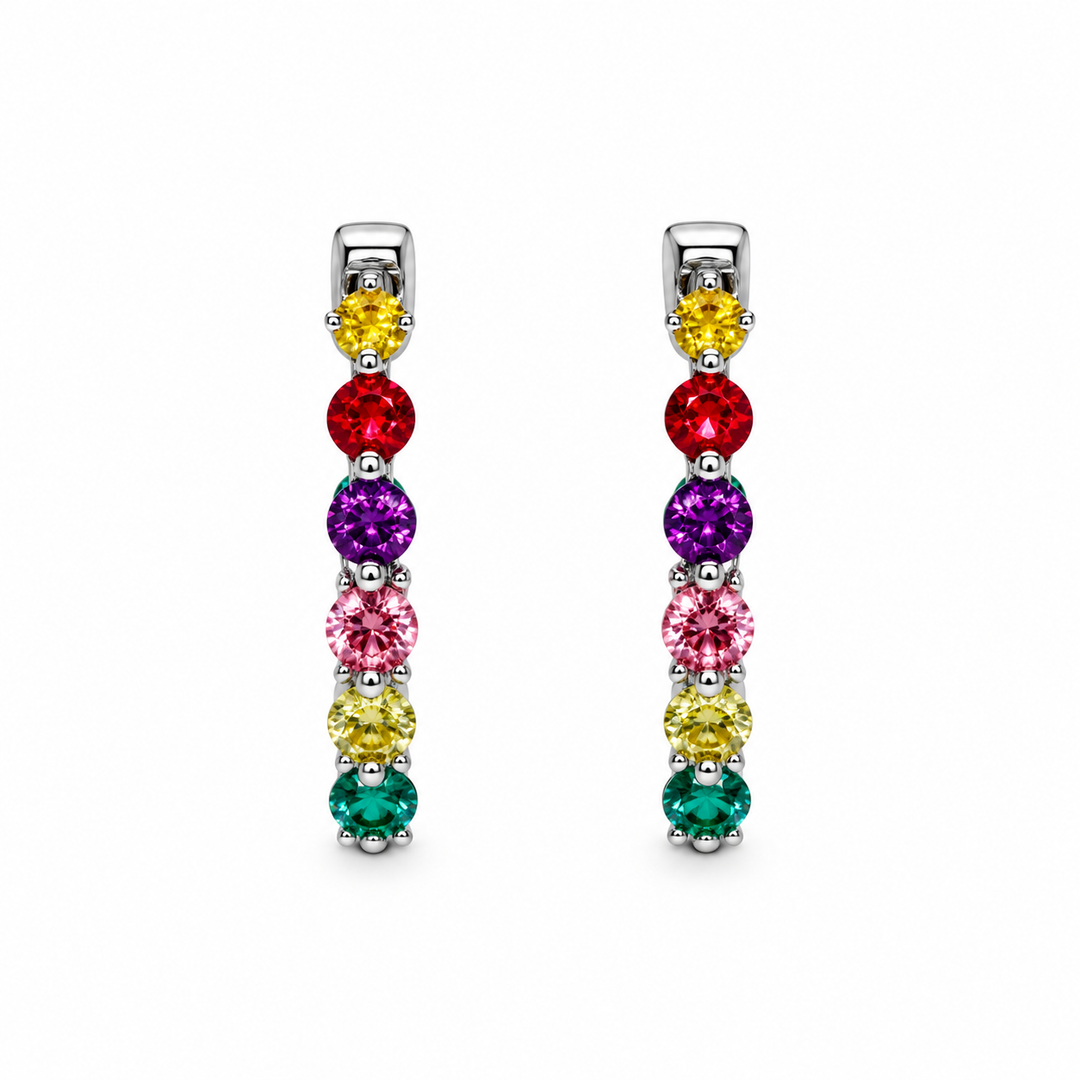 2.01 DEW Multi Color Moissanite Hoop Earring in 925 Platinum Plated