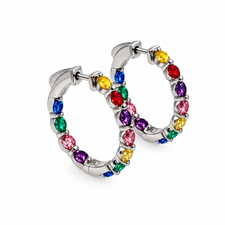 2.01 DEW Multi Color Moissanite Hoop Earring in 925 Platinum Plated
