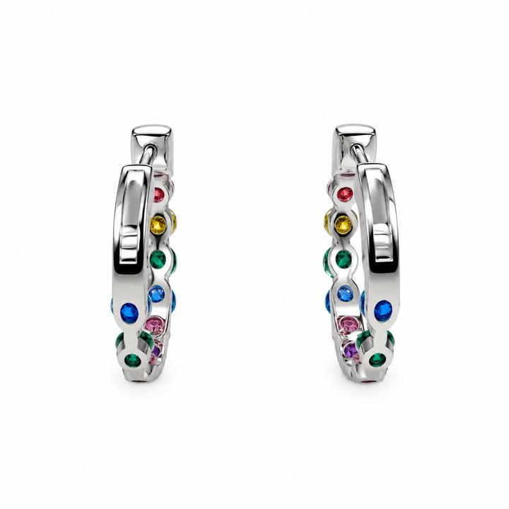 2.01 DEW Multi Color Moissanite Hoop Earring in 925 Platinum Plated