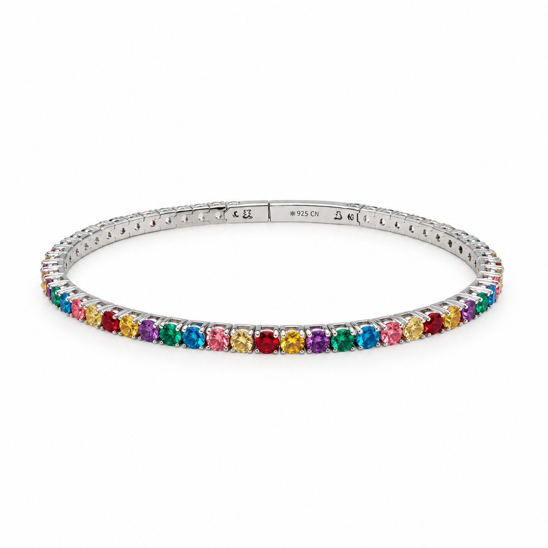 6.00 DEW Multi Color Moissanite Flex Bangle in 925 Platinum Plated