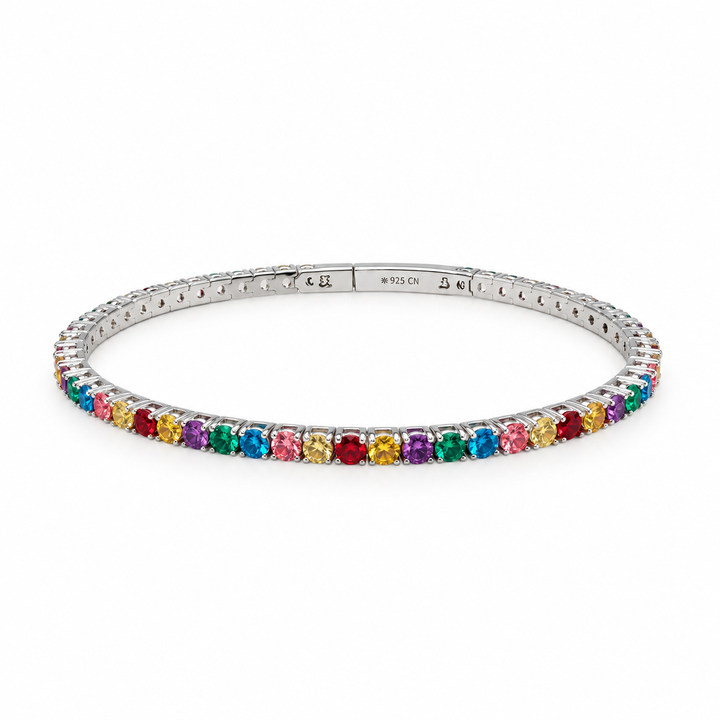 6.00 DEW Multi Color Moissanite Flex Bangle in 925 Platinum Plated
