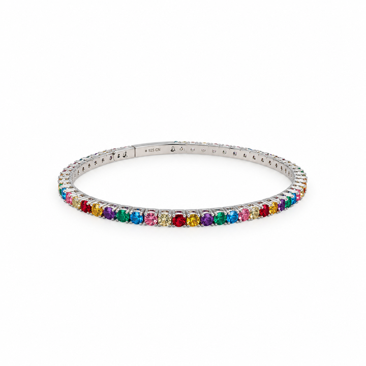 6.00 DEW Multi Color Moissanite Flex Bangle in 925 Platinum Plated
