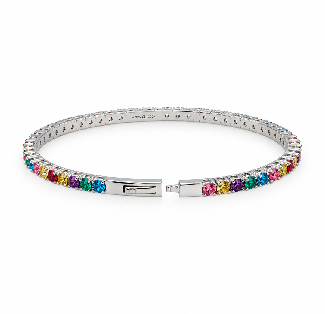 6.00 DEW Multi Color Moissanite Flex Bangle in 925 Platinum Plated