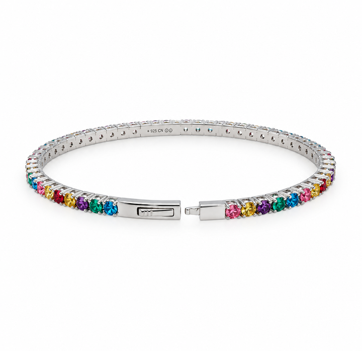 6.00 DEW Multi Color Moissanite Flex Bangle in 925 Platinum Plated