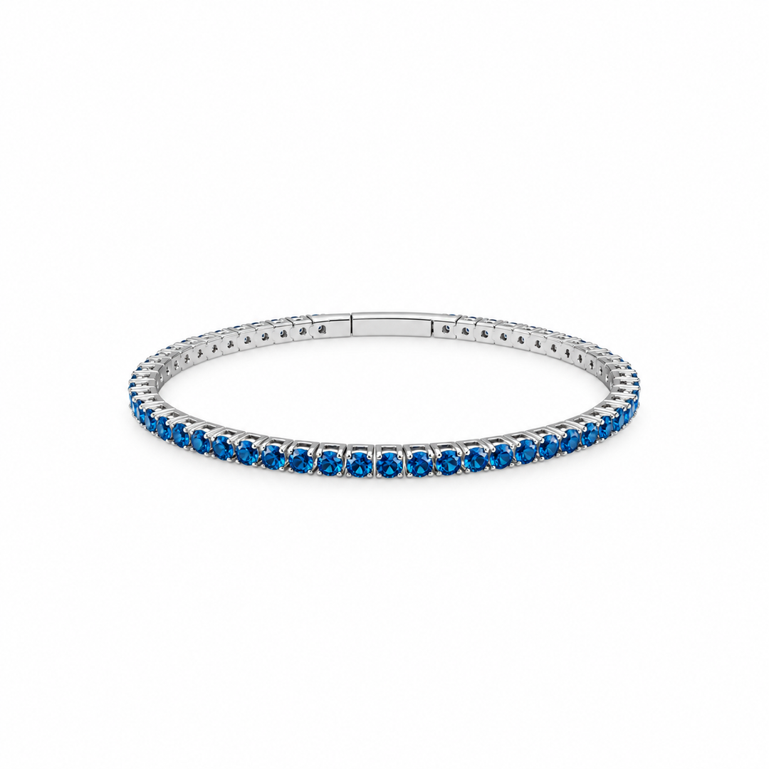 6.05 DEW Blue Moissanite Flex Bangle in 925 Platinum Plated