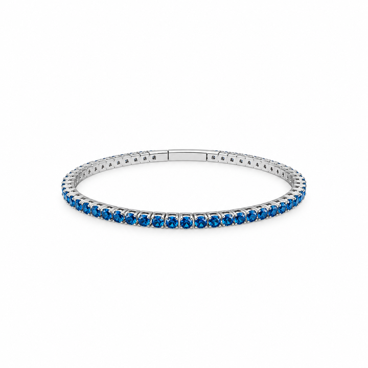 6.05 DEW Blue Moissanite Flex Bangle in 925 Platinum Plated