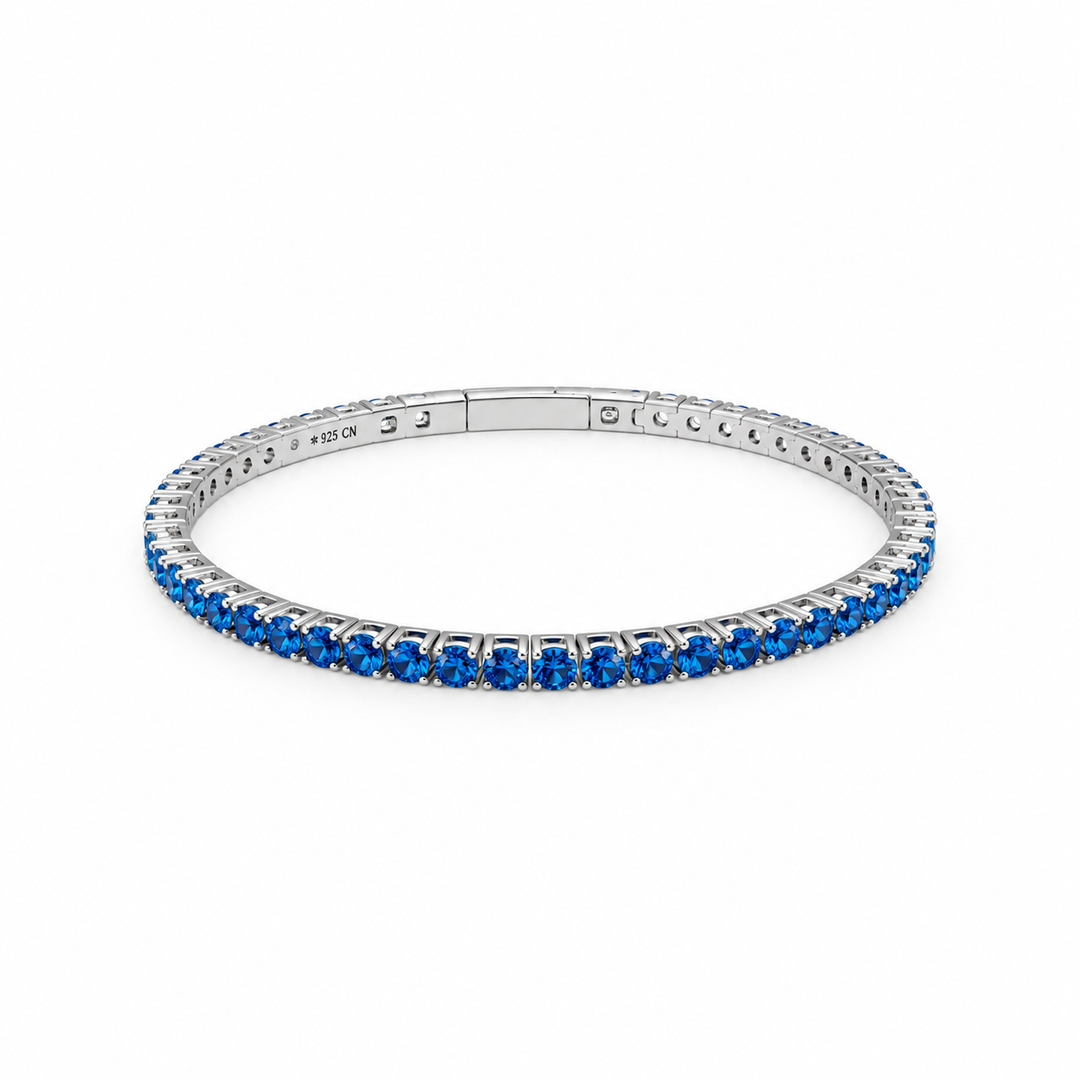 6.05 DEW Blue Moissanite Flex Bangle in 925 Platinum Plated