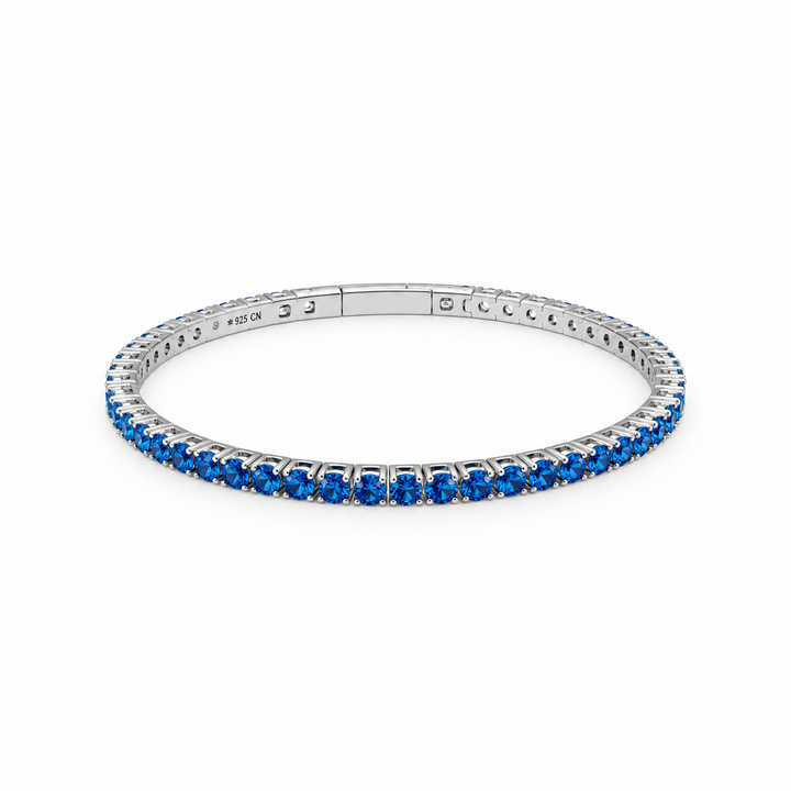 6.05 DEW Blue Moissanite Flex Bangle in 925 Platinum Plated