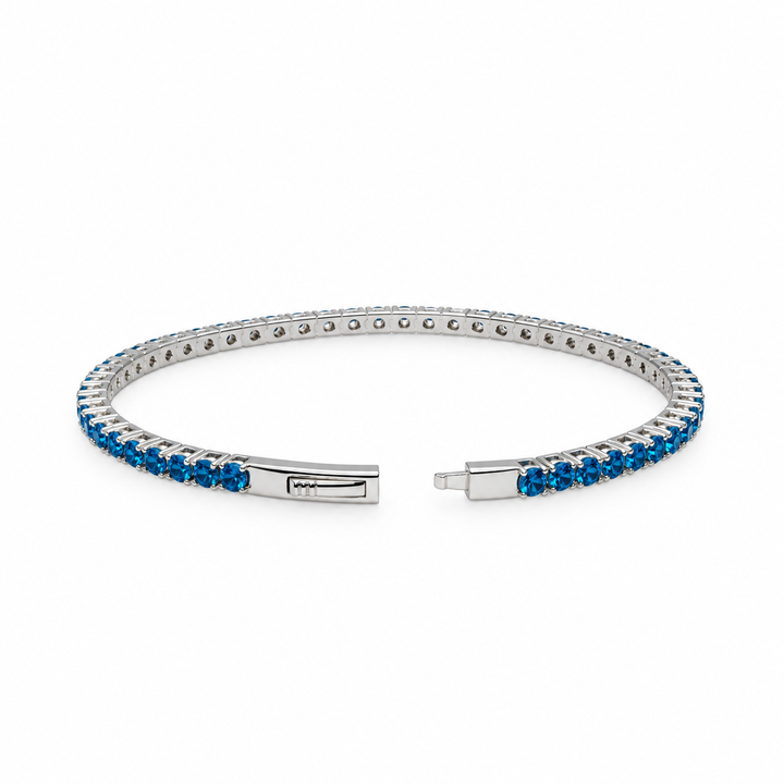 6.05 DEW Blue Moissanite Flex Bangle in 925 Platinum Plated