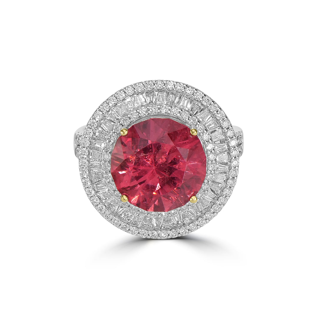 7.80 Cts Rhodochrosite and White Diamond Ring in 18K Two Tone