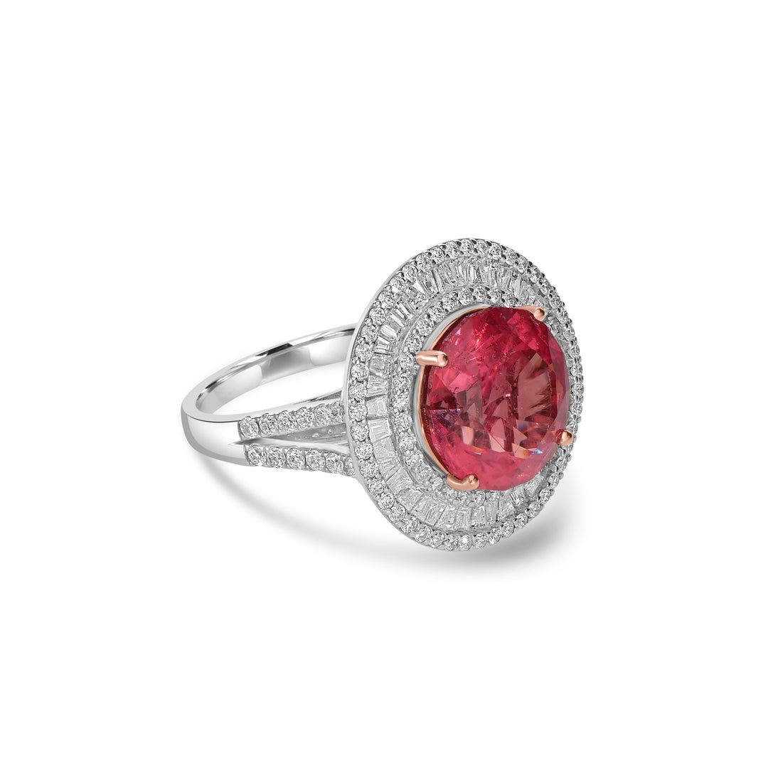 7.80 Cts Rhodochrosite and White Diamond Ring in 18K Two Tone