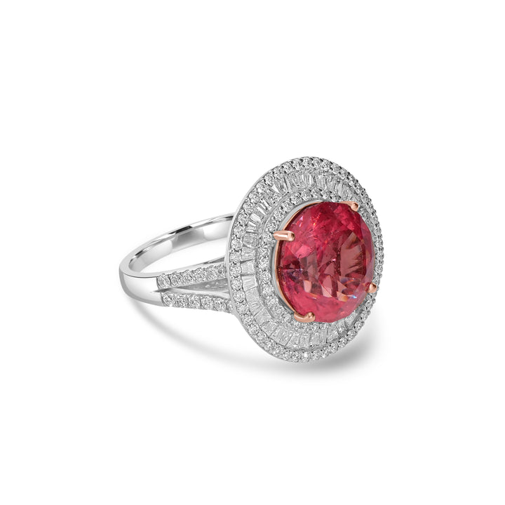 7.80 Cts Rhodochrosite and White Diamond Ring in 18K Two Tone