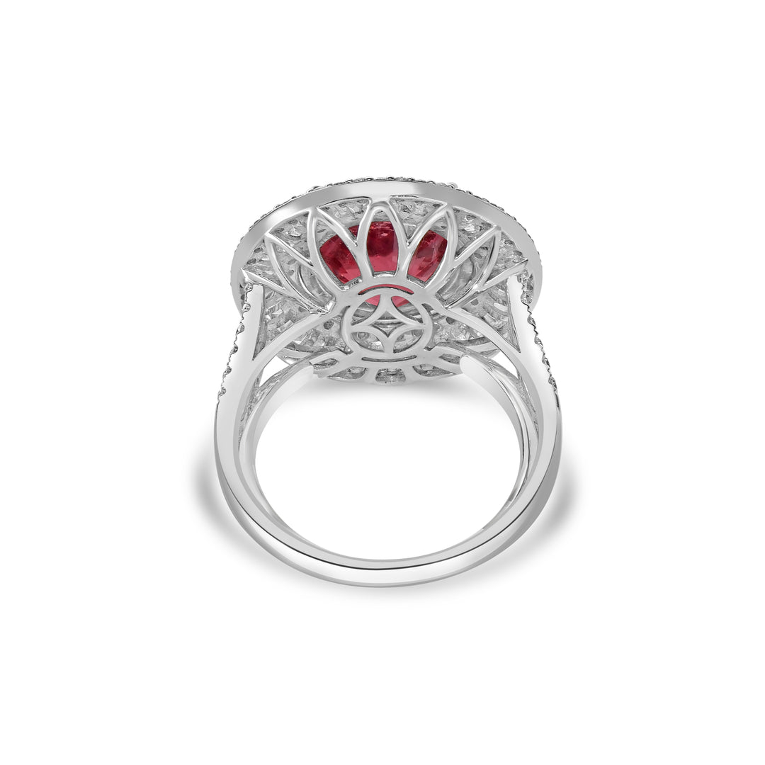 7.80 Cts Rhodochrosite and White Diamond Ring in 18K Two Tone