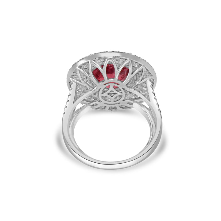 7.80 Cts Rhodochrosite and White Diamond Ring in 18K Two Tone