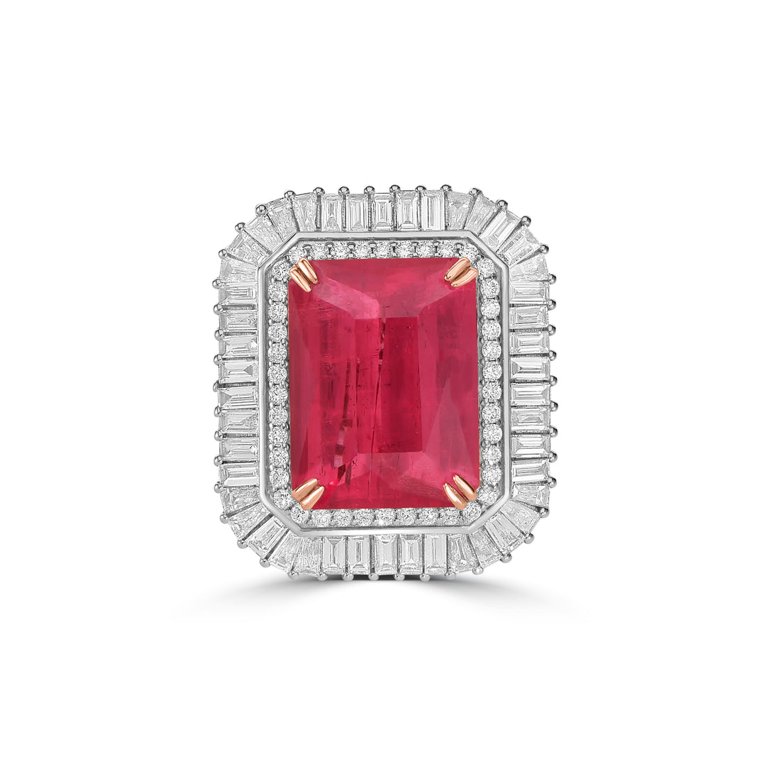 21.85 Cts Rhodochrosite and White Diamond Ring in 18K Two Tone