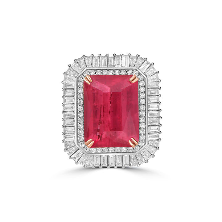 21.85 Cts Rhodochrosite and White Diamond Ring in 18K Two Tone