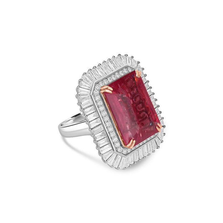 21.85 Cts Rhodochrosite and White Diamond Ring in 18K Two Tone