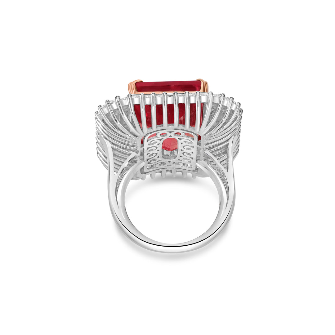21.85 Cts Rhodochrosite and White Diamond Ring in 18K Two Tone