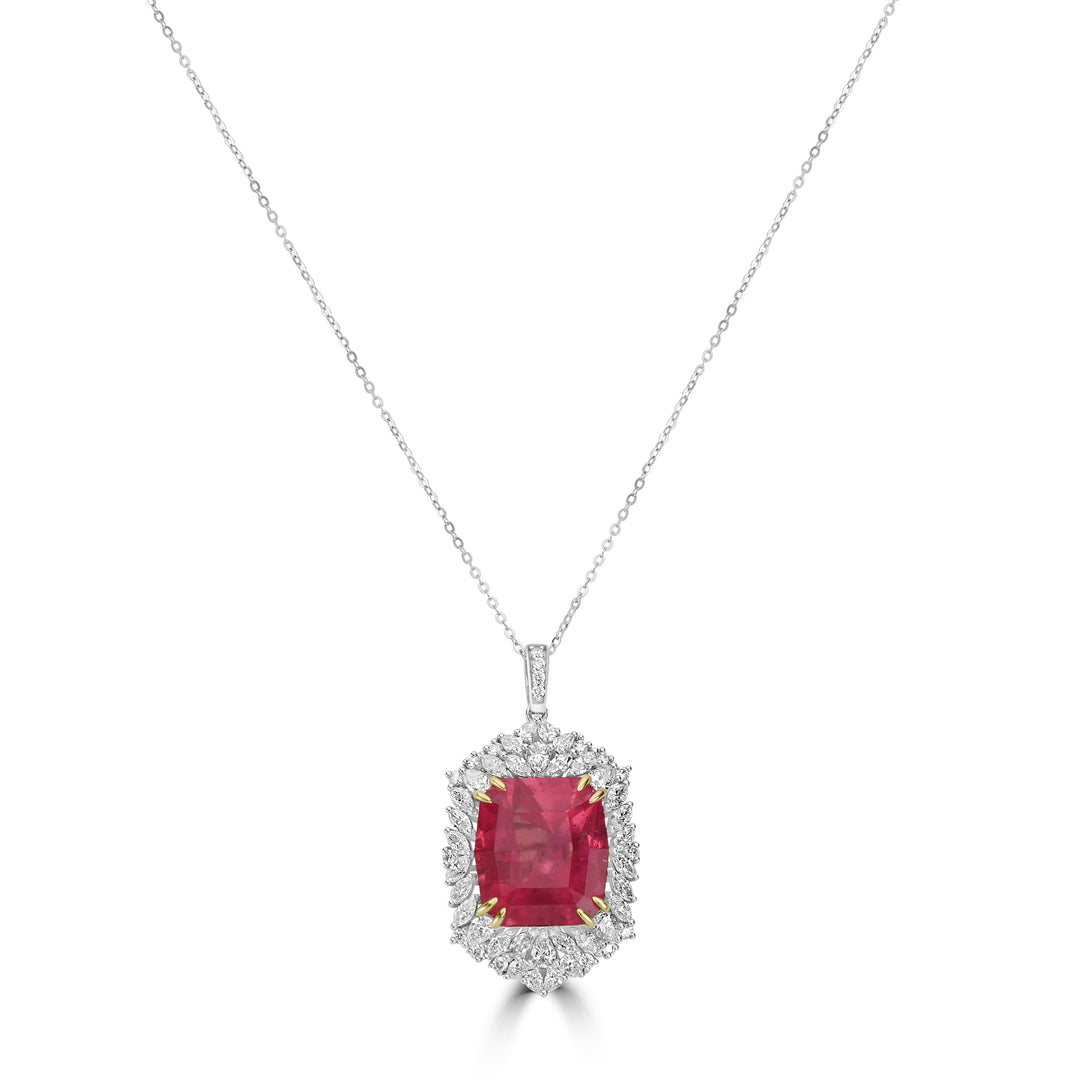 19.85 Cts Rhodochrosite and White Diamond Pendant in 18K Two Tone