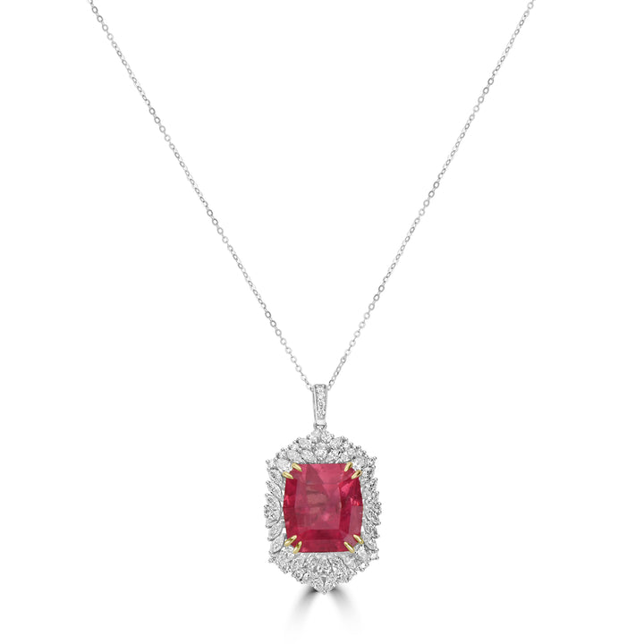 19.85 Cts Rhodochrosite and White Diamond Pendant in 18K Two Tone