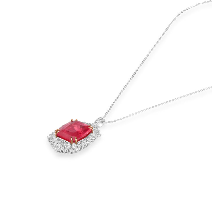 19.85 Cts Rhodochrosite and White Diamond Pendant in 18K Two Tone