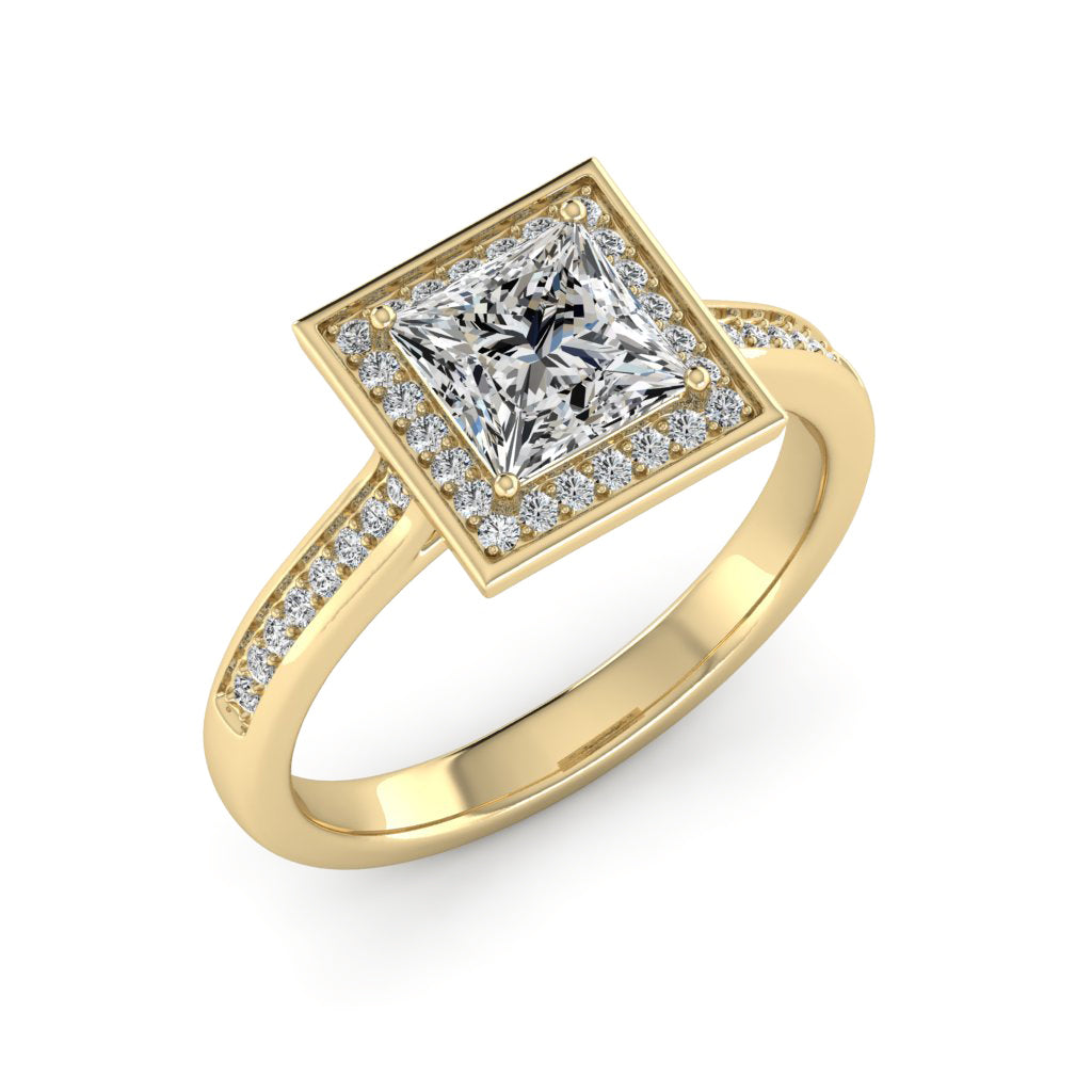 1.30 DEW Princess Cut White Moissanite Halo Ring in 14K Gold