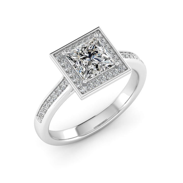 1.30 DEW Princess Cut White Moissanite Halo Ring in 14K Gold