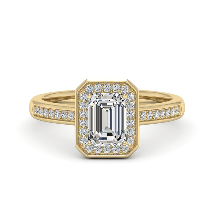 1.00 DEW Octagon White Moissanite Halo Ring in 14K Gold